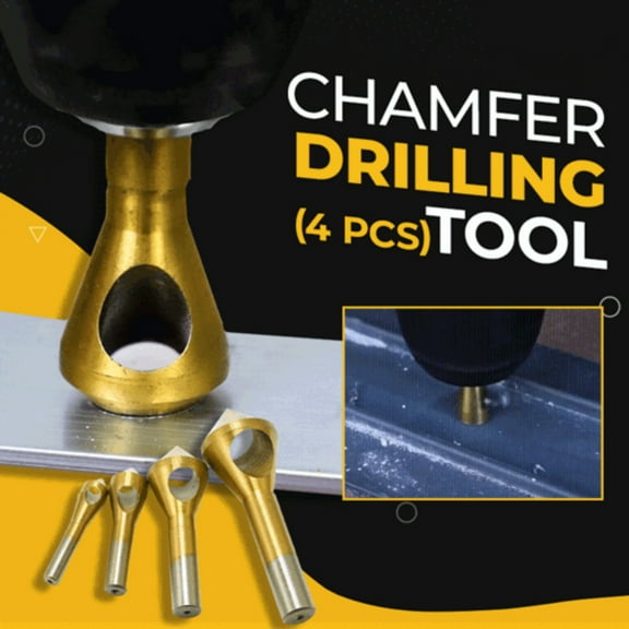 Chamfer Drill Bit Set HSS4241 Titanium-Coated Countersink Drill Tools | Internal Chip Removal | 4-Piece Set | 90° Angle | 2-20mm Chamfer Range | Fits Steel Wood Plastic Metal