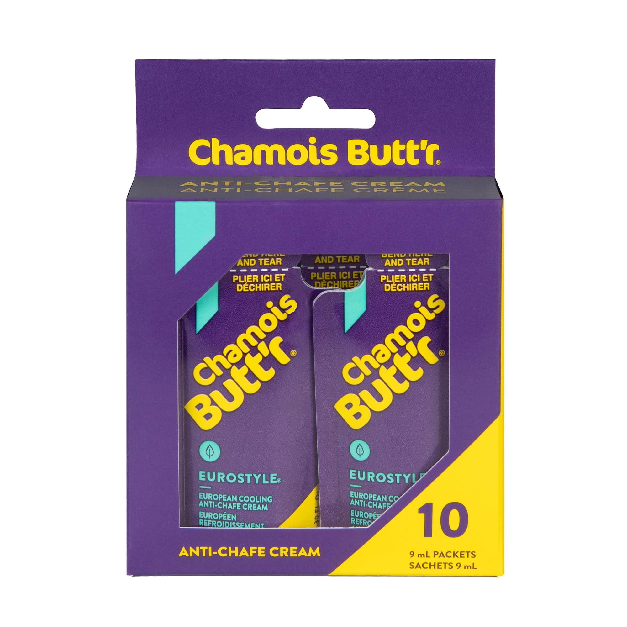 Chamois Butt'r Eurostyle Anti-Chafe Cream Bundle - 8oz Tube + 10 Travel Packets, Menthol & Witch Hazel