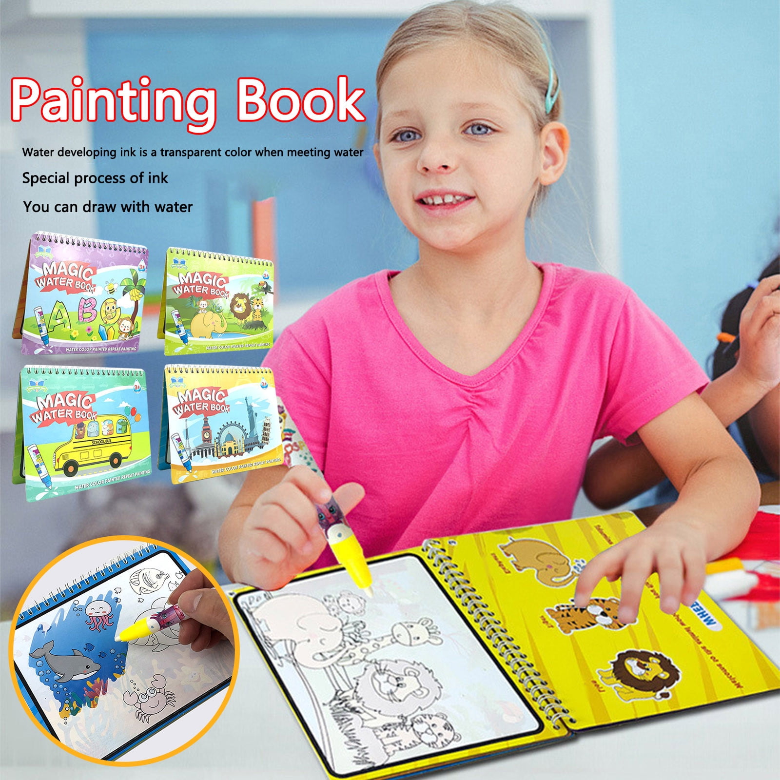 Chamoist 1 Pack Water Drawing Book,Water Coloring & Doodle Book,Reusable Water Reveal Activity