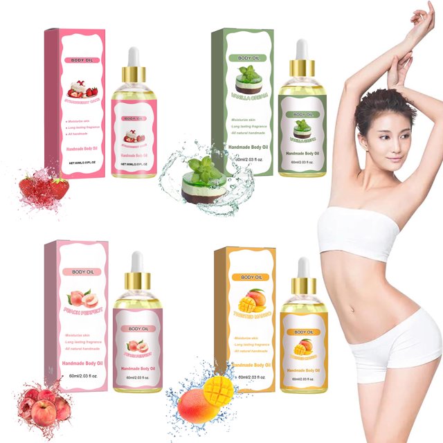 Chamoist 4PC Body Juice Oil,Body Juice Oil Strawberry Shortcake Vanilla Twisted Mango Peach