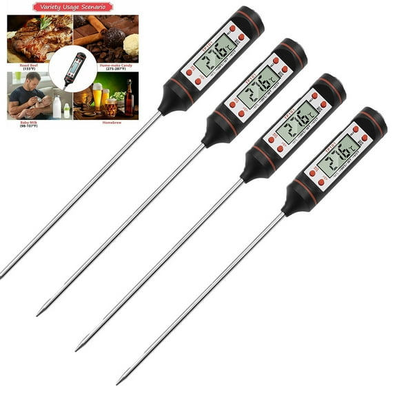 4PC Meat Thermometer Instant Read Digital Meat Candy Thermometers with Long Probe Waterproof Food Thermometer for Cooking and Baking Oil Deep Fry BBQ Grill Milk Yogurt Restaurant Kitchen
