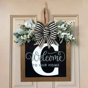 Chamoist A-Z Last Name Year Round Front Door Wreath with Bow,24 Letter Farmhouse Wreath with Wreath Bow Spring Wreaths for Front Door Outside Hanger Decor Outside Hanger Garland