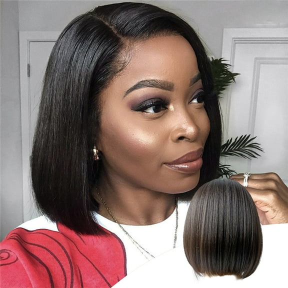 Glueless Wig Human Hair,Wig Short Straight Hair Split Black Wig Women's Fashion Casual Black Short Wig