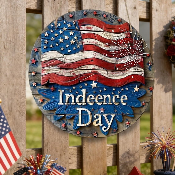 Chamoist Independence Day Patriotic Wooden Front Door Sign, 7.87 Inch ...