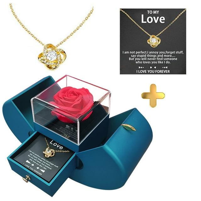 Chamoist Preserved Red Rose with I Love You Necklace in 100 Languages Eternal Flowers Rose Gifts