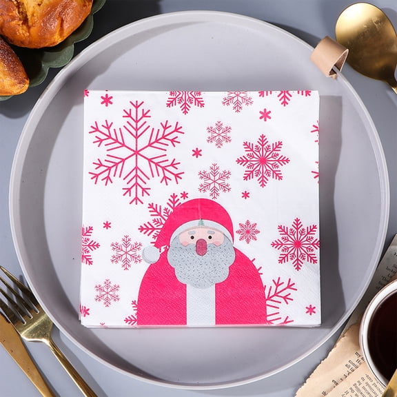 Chamoist Santa Snowflake Printed Disposable Paper Napkins,6.5 Inch Festive Xmas Beverage Napkins,Decorative Table Tissue for Christmas Party Dining Kitchen Decoration