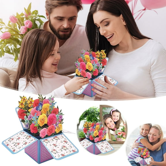 Valentines Day Gifts,Valentines Day Decorations,3D Paper Flower Bouquet Greeting Card Gift For Female Boss's Best Friend Mother's Parents' Birthday Anniversary