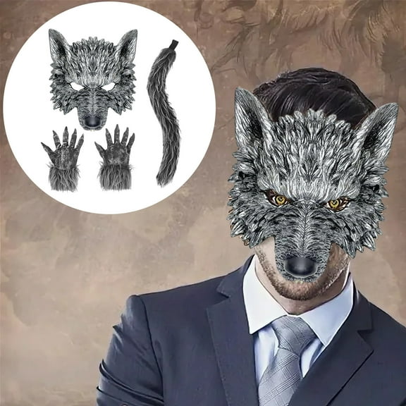 Chamoist Wolf Fox Costume,Werewolf Wolf Costume with Wolf Ear Headband Gloves Tail Set,Halloween Costume Accessories Party Supplies Halloween Christmas Party Costume for Women