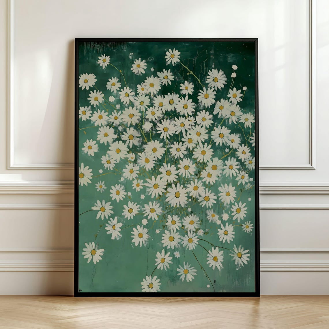 Chamomile Emerald Green Wall Art, Moody White Flower, Cottage Core ...