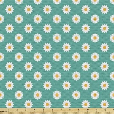 Chamomile Fabric by the Yard, Simple Arrangement of Nature Daisy Motifs Art Graphic Print, Upholstery Fabric for Dining Chairs Home Decor Accents, 3 Yards, Dark Seafoam Marigold by Ambesonne