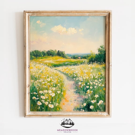 Chamomile Field - Rustic Summer Landscape Art, Earthy Flower Scene, Tranquil Countryside Decor, Art Print 1185 UNFRAMED Poster, Wall Art for Decor, Present, 8x12