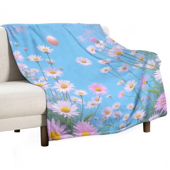 Chamomile Field Under Blue Sky Blanket Soft Throw Warm Lightweight Plush Blanket for Couch Bed Sofa