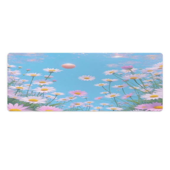 Chamomile Field Under Blue Sky Kitchen Mats Pvc 2PCS, Non-Slip Kitchen Pvc Mats And Rugs,Cushioned Anti Fatigue Standing Mat for Home