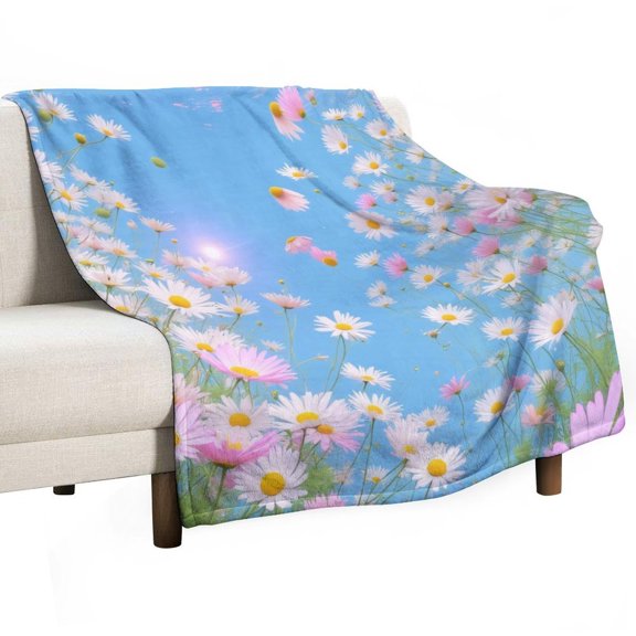 Chamomile Field Under Sunny Sky Throws Blankets for Sofa Bed Winter Plush Warm Blanket Holiday Gifts