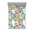 thumbnail image 1 of Chamomile Fitted Sheet & Pillow Sham Set, Vintage Rainbow Colors Flowers Pattern on Watercolor Hues Backdrop, Decorative Printed 3 Piece Bedding Decor, Calking, Lime Green White Mauve, by Ambesonne, 1 of 2