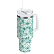 Chamomile Floral Daisy Tumbler with Handle and Straw Insulated Travel Mug Reusable Stainless Steel Water Bottle 40 oz