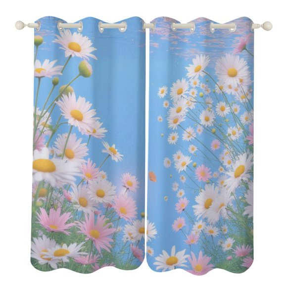 Chamomile Flowers on Blue Background Luxury Window Curtains Blinds for Living Room Bedroom Bathroom Kicthen Door Home Decor 2 Panels