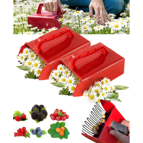 Chamomile Harvester, Berry Pickers, Ergonomic Outdoor Flower Chamomile & Berry Harvester with Metal Comb, Lightweight Garden Herb Harvesting Picker Tool for Home Use (2PCS)