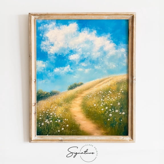 Chamomile Meadow Art, Rustic Summer Landscape, Earthy Country Decor, Vintage Wildflower Scene 3896 Unframed Paper Print
