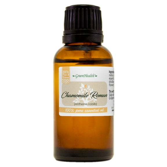 Chamomile (Roman) Essential Oil - 1 fl oz - Amber Glass Bottle w/ Euro Dropper - GreenHealth