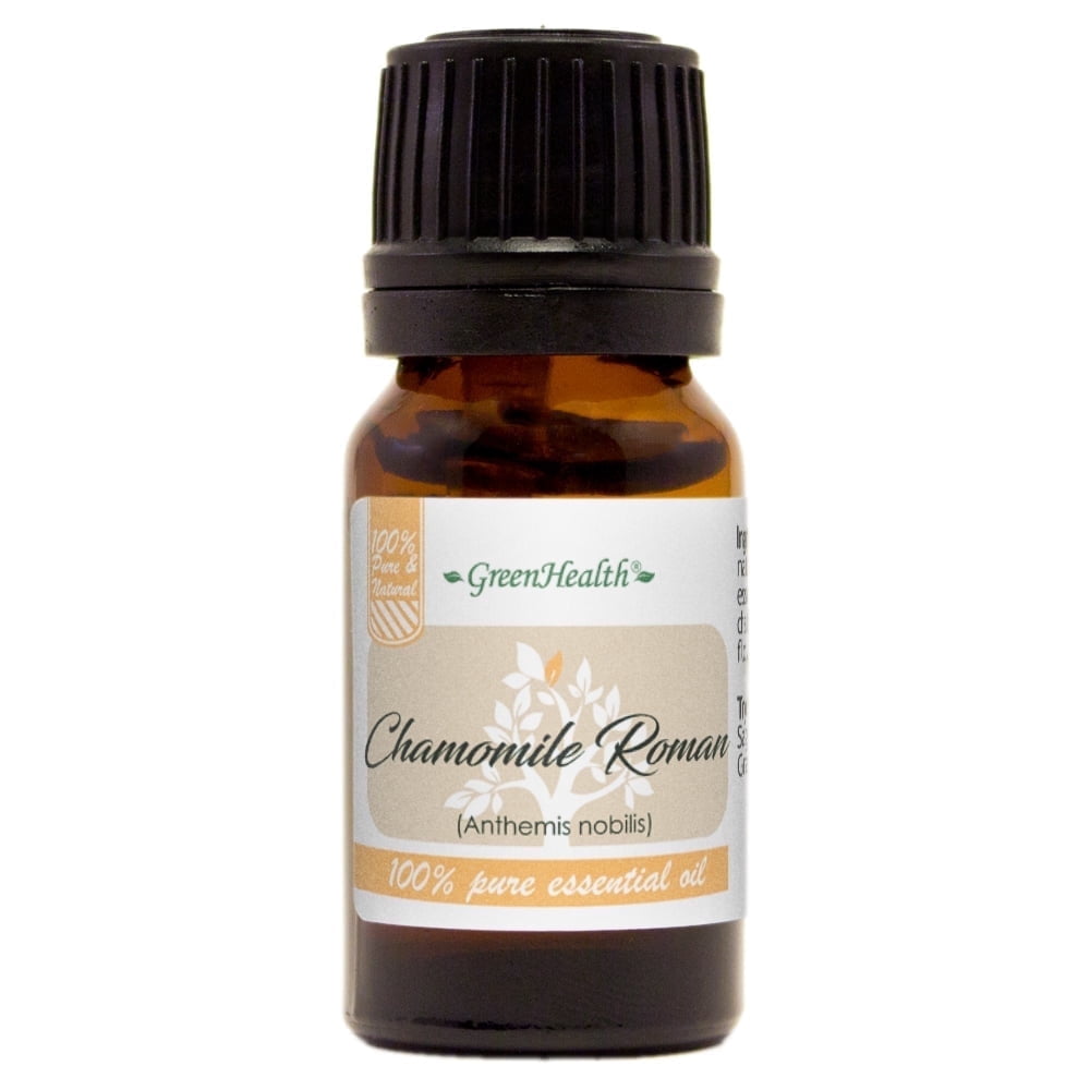 GreenHealth Chamomile (Roman) Essential Oil – 10 ml | 100% Pure Roman Chamomile | Amber Glass Euro Dropper | for Bedtime Pillow Mists, Balm Blends & Diffuser Recipes