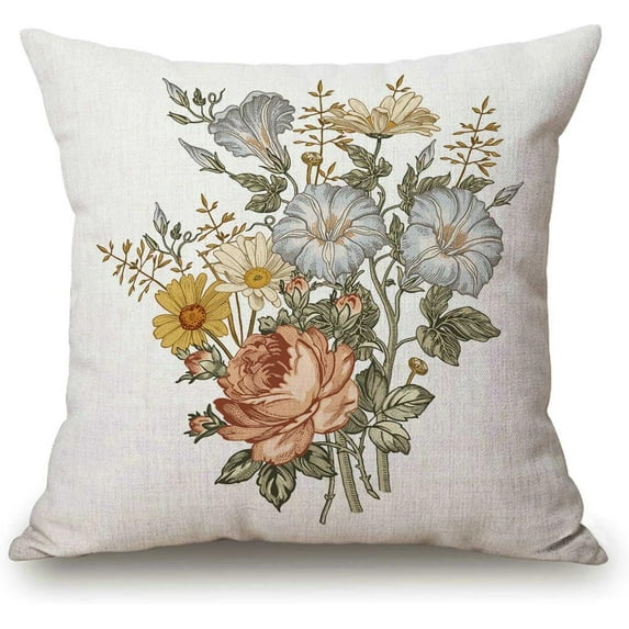 Chamomile Roses Rustic Farmhouse Decorative Throw Pillow Cover Square Cushion Case for Home Sofa Couch Decoration 18 x 18 Inches