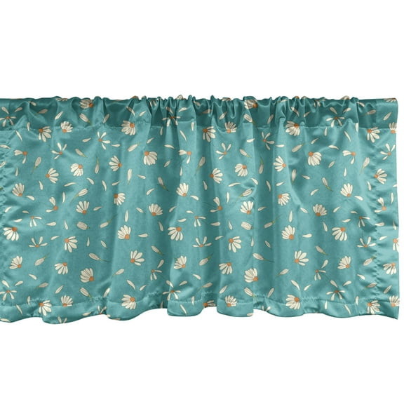 Chamomile Window Valance, Romantic Daisies Pattern with Floating Petals Scattered Petals, Curtain Valance for Kitchen Bedroom Decor with Rod Pocket, 54" X 18", Dark Seafoam White, by Ambesonne