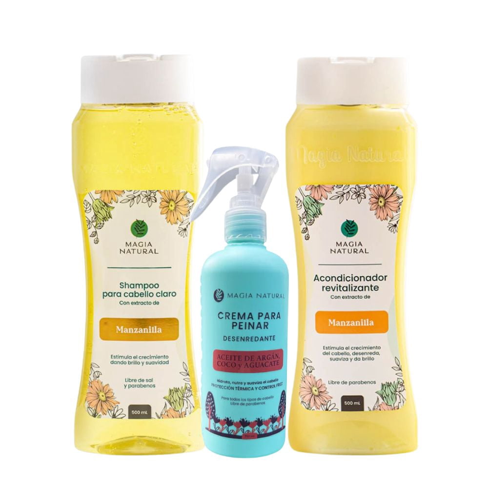 Chamomile shampoo and conditioner set (3 pack) magia natural shampoo de manzanilla magia natural acondicionador magia natural Crema para peinar desenredante