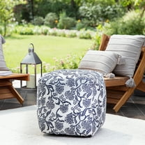 Chamonix Blue 18" x 18" x 18" Blue & Ivory Pouf