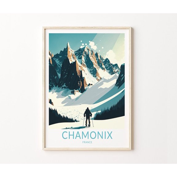 Chamonix France Winter Ski Mountain Wall Art Home Decor