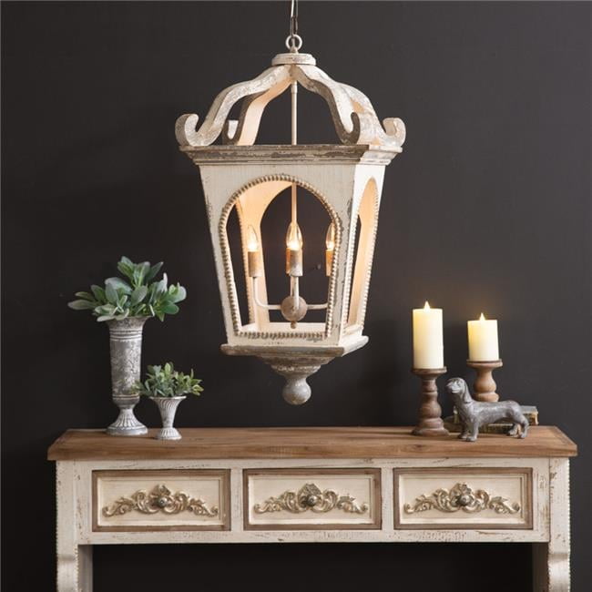 White Distressed Wood French Country Pendant Lamp
