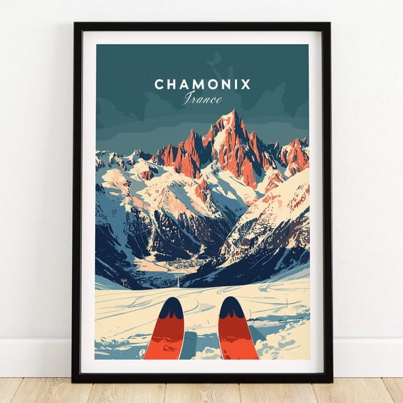 Chamonix Ski Poster Chamonix Ski Art Print France Ski Lodge Wall Art Home Deocr Skiing Gif