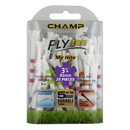 Champ 3.25 inch Fly Tee, My Hite, White with Mixed Stripes, 25 Count