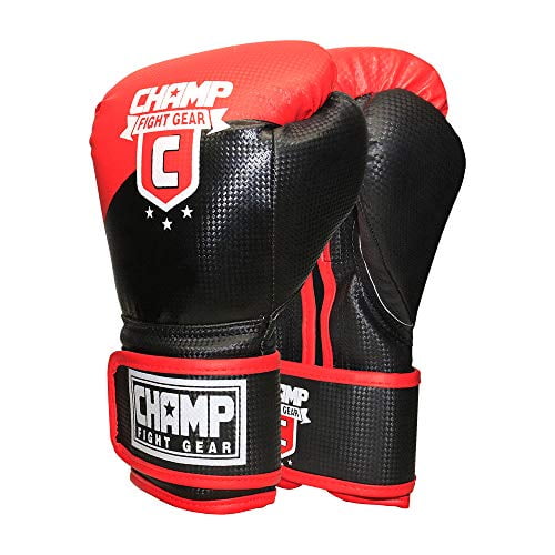 Champ Boxing Gloves for Training, Sparring, Kickboxing, MMA, Muay Thai, Durable PU Leather, Multi-Layered Foam, Wrist Support, Breathable Design, Black/Red, 12oz
