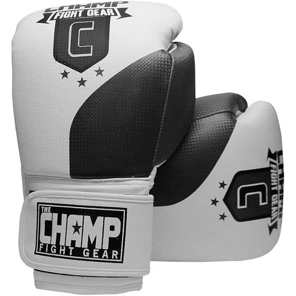 The Champ Fight Gear Alpha Series Boxing Gloves with Wrist Support for Boxing Kickboxing Muay Thai Training or Sparring Punching Bag Mitts,Black/White, 12Oz