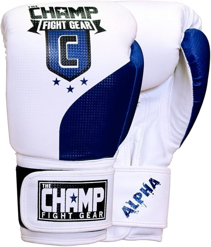 The Champ Fight Gear Alpha Series Boxing Gloves with Wrist Support for Boxing Kickboxing Muay Thai Training or Sparring Punching Bag Mitts,Black/White, 8Oz