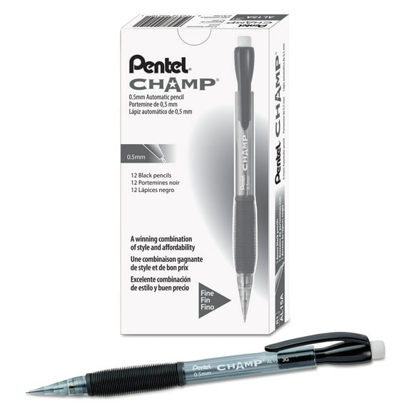 Pentel Champ Mechanical Pencil .5mm Translucent Gray Dozen AL15A