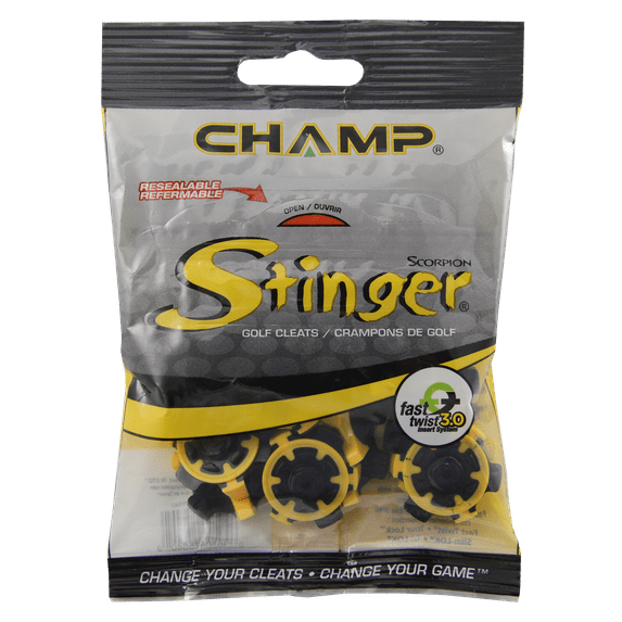 Champ Stinger Fast Twist 3.0 Golf Cleat, Black and Yellow, 18 Count