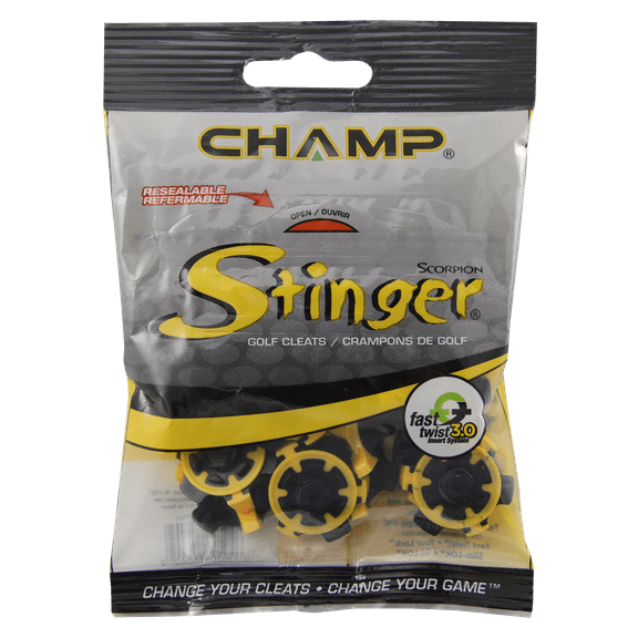 Champ Stinger Fast Twist 3.0 Golf Cleat, Black and Yellow, 18 Count