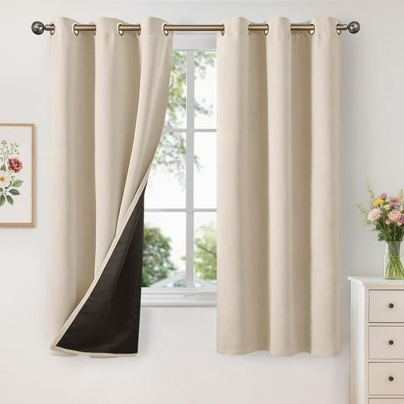 Champagne 100% Blackout Curtains 68 Inch Length Thermal Insulated, Double Layer Grommet Full Light Blocking Shading Drapes for Bedroom Window Noise Reduce, 2 Panels, 42 X 68 Inch