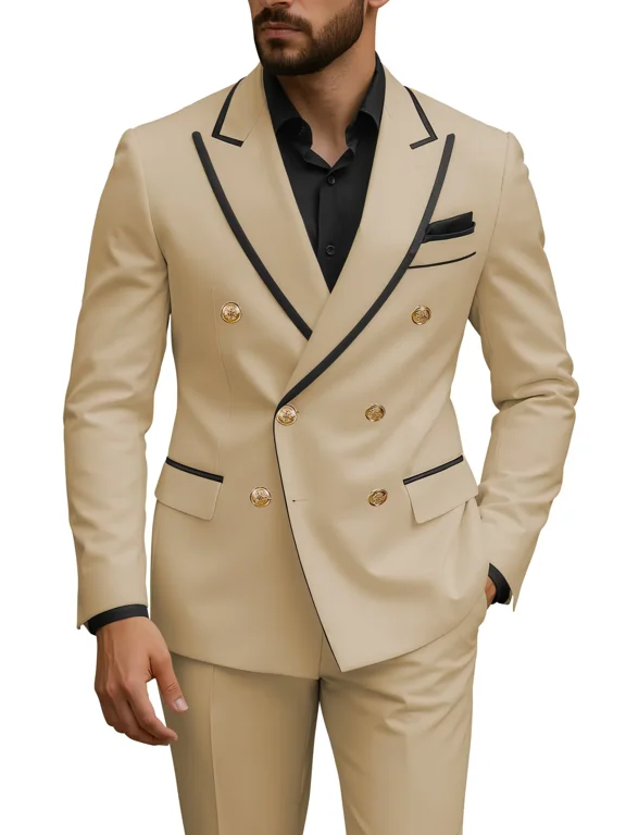 Champagne 2 Piece Tuxedo Suits for Men Regular Fit Mens Suit Wedding Prom Tux Set Formal 3XL