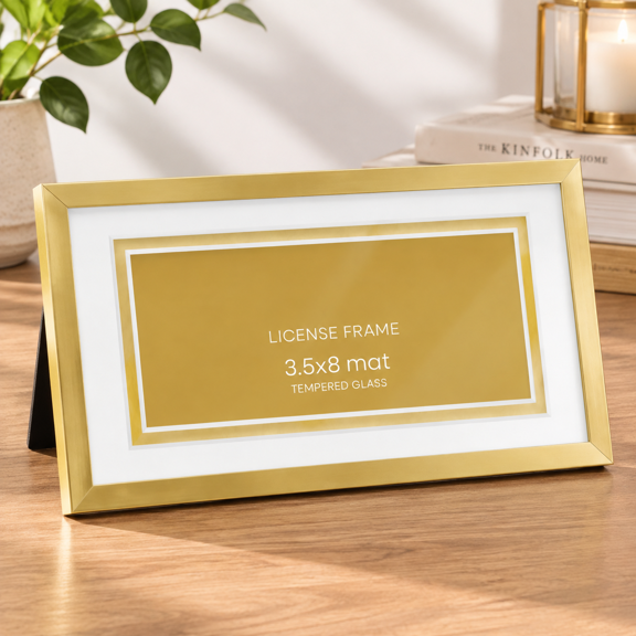 Champagne 5x10 Anodized Aluminum License Frame with Tempered Glass