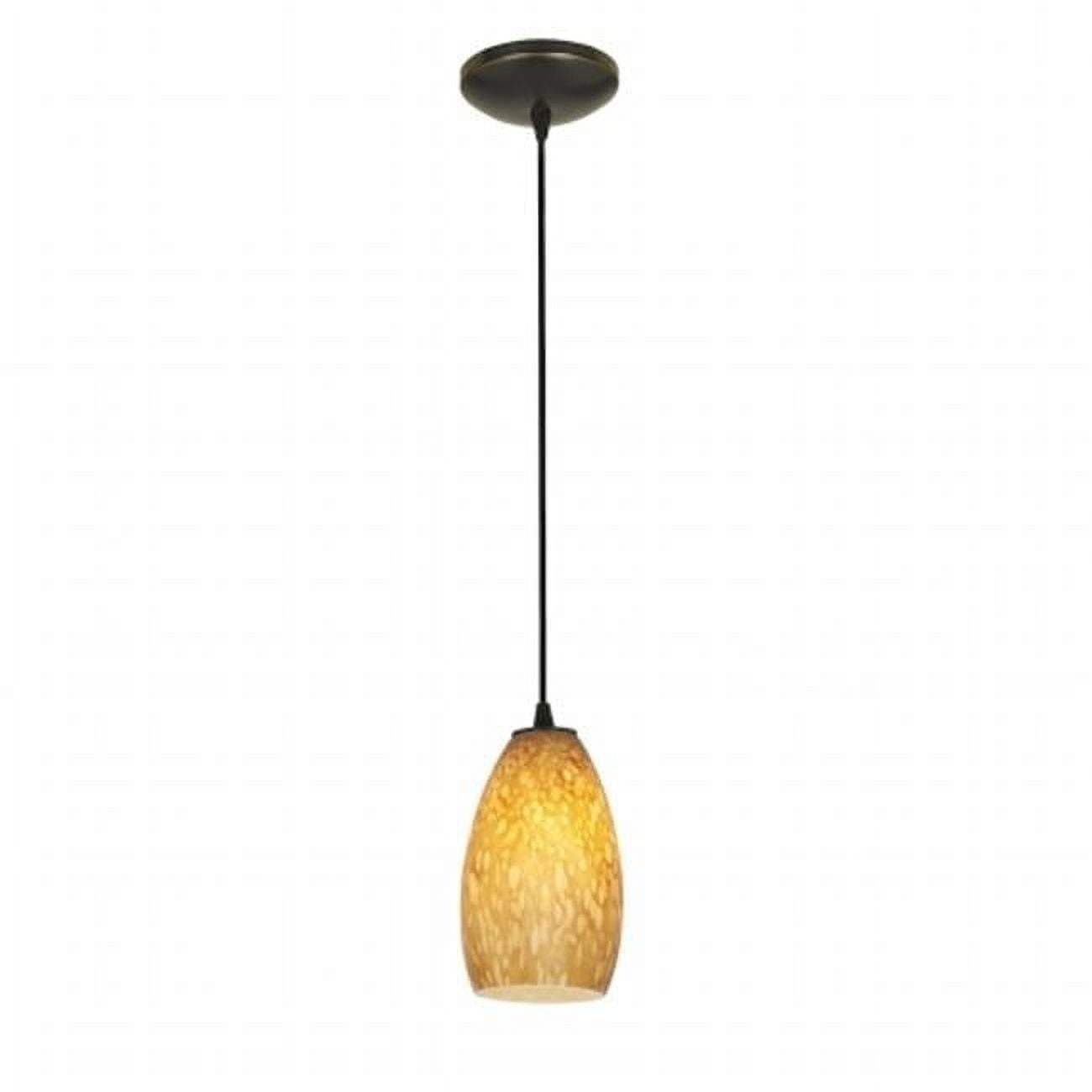 Champagne A-19 LED Cord White Stone Glass Pendant, Oil Rubbed Bronze