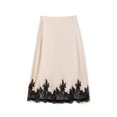 thumbnail image 1 of Champagne A-Line Mid-Length Skirt With Black Lace Trim Elegant Womens Skirt, 1 of 8