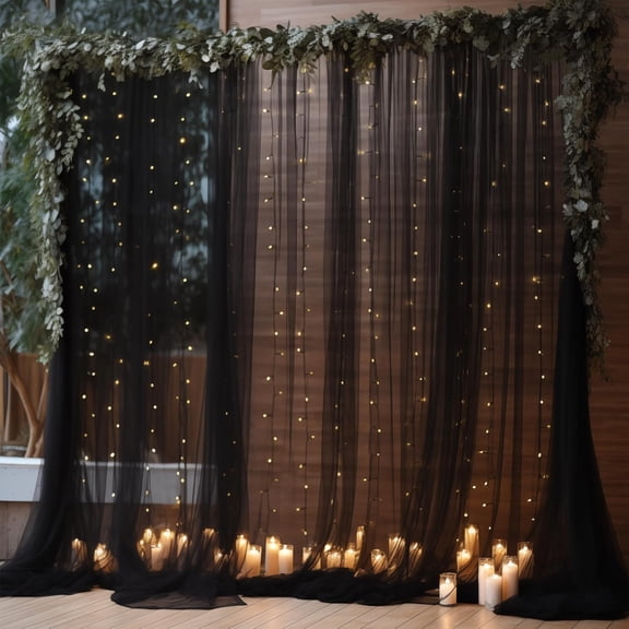 Champagne Backdrop Curtain with Lights String for Parties, Sheer Wedding Photo Backdrops Drapes for Baby Shower Birthday Party Decorations Background for Photography