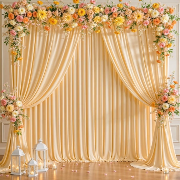 Champagne Backdrop Curtains Wrinkle Free Champagne Photo Backdrop Curtains Polyester Photography Drapes for Wedding Birthday Party Photo Graduation Backdrop Drapes 5ft x 10ft, 2 Panels