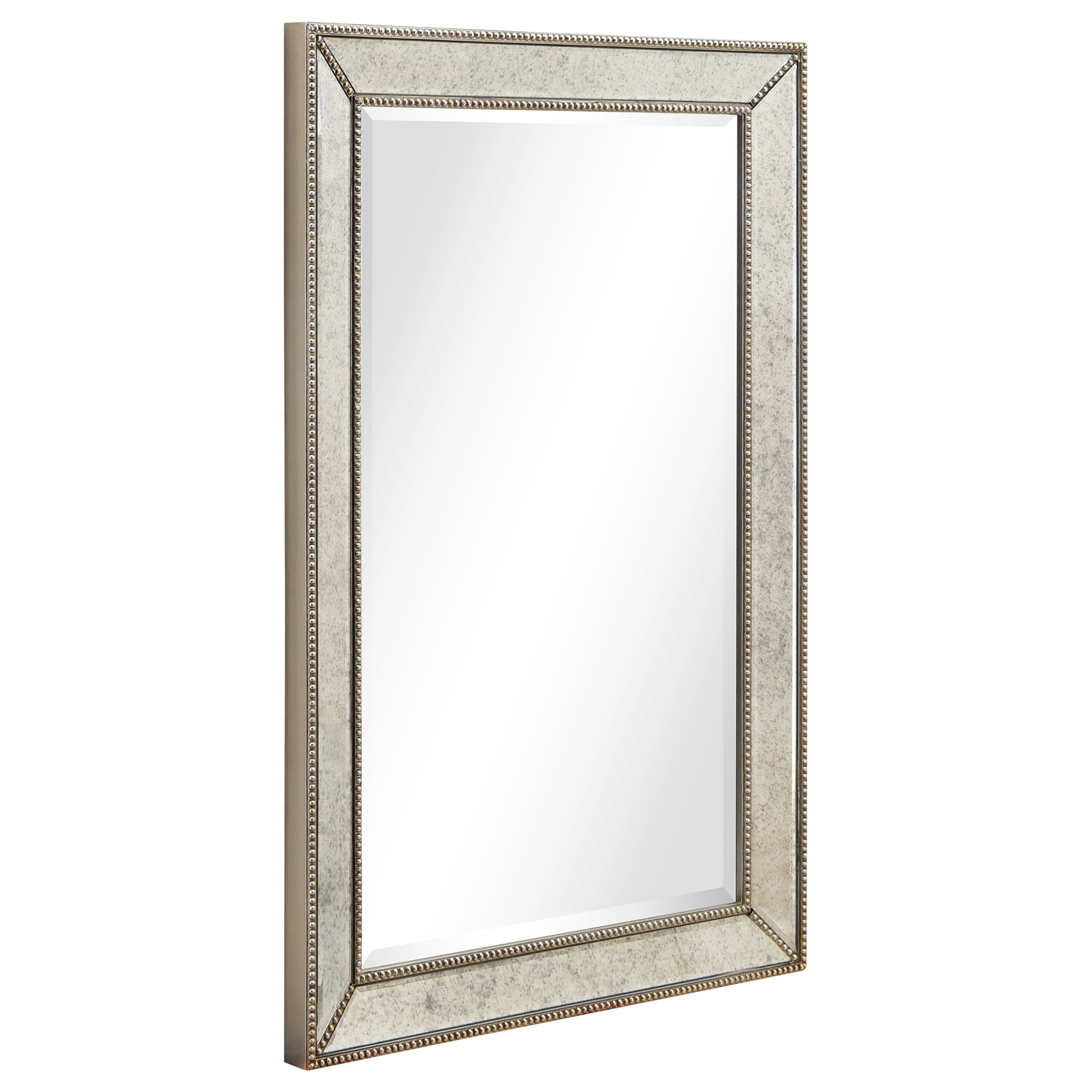 Champagne Silver Beaded Rectangular Vanity Mirror - 24"x 36"