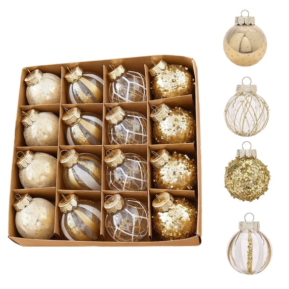 Champagne Black and Gold Christmas Ball Set with 16 Pieces, Christmas Tree Ornaments with Delicate Patterns, Perfect for Home Party Decoration and Festive Atmosphere Creation