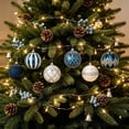 thumbnail image 1 of Champagne Blue Textured Christmas Ornament Set Shatterproof Printed Hanging Baubles for Christmas Tree Decor, 1 of 9