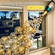 Black Gold Birthday Decorations,Chrome Silver Confetti Latex Balloons, Champagne Crown Foil Balloon for Birthday Party Supplies
